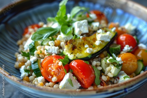 Pearl barley salad with feta and roasted zucchini Mediterranean inspired photo