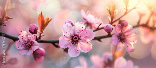 Pink flowers on a blossoming tree during the spring season