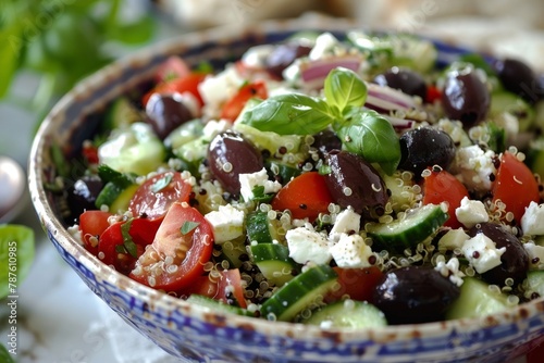 Quinoa salad with cucumber feta olives and tomatoes