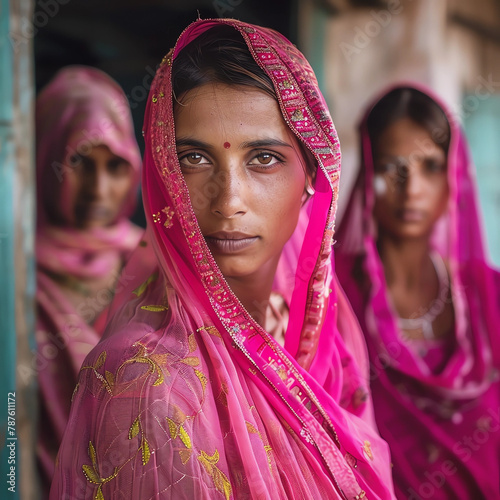 Indian women in pink saris photo