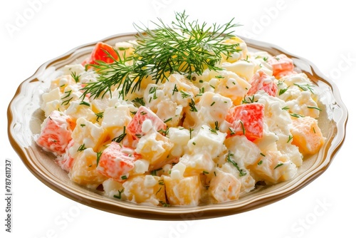 Russian salad alone on white background
