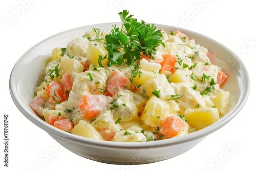 Russian salad appetizer on white background vegan and healthy Local name rus salatas