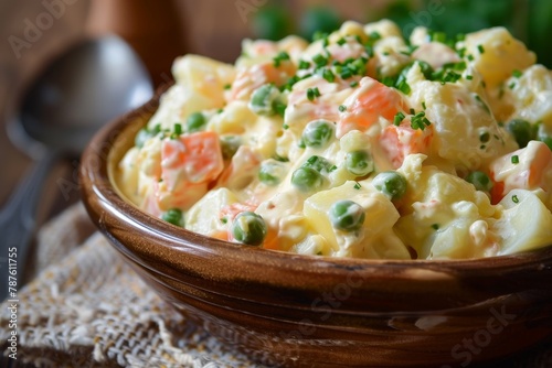 Russian Salad also called Oliver Salad is a favorite dish in many countries Made with potatoes mayo and veggies like peas carrots eggs or chicken