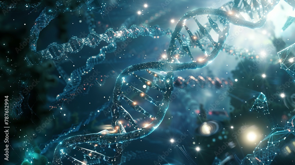 DNA double helix. DNA molecule structure. Medical science research of chromosome DNA genetic biotechnology in human genome cell. Science laboratory experiments analysis and genetic engineering study. DNA double helix. DNA molecule structure. Medical science research of chromosome DNA genetic biotechnology in human genome cell. Science laboratory experiments analysis and genetic engineering study.