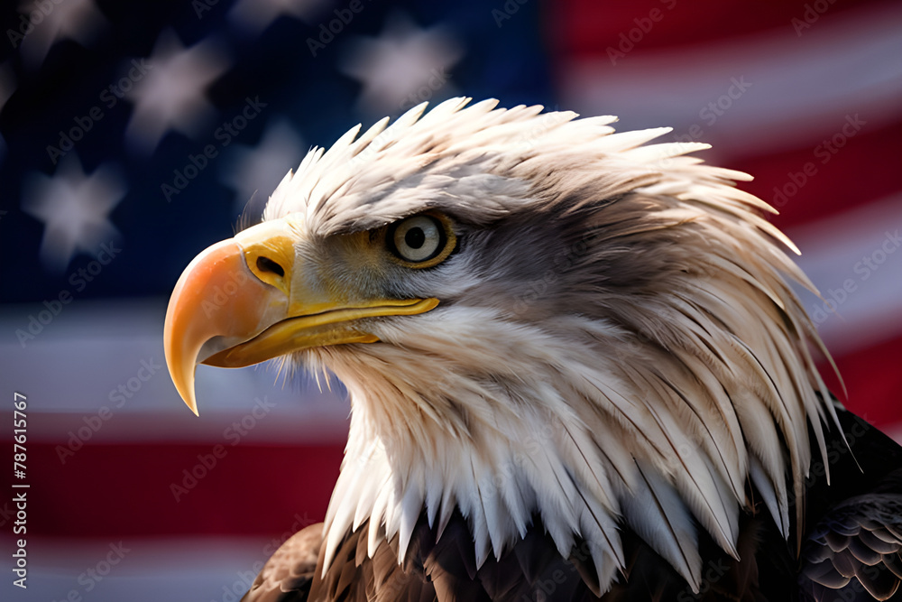 Naklejka premium American bald eagle with flag