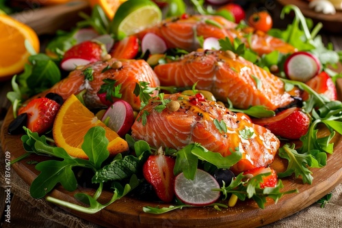 Salmon salad with fresh produce