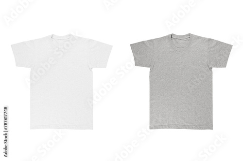 White t shirt and grey t shirt isolated on white background.
