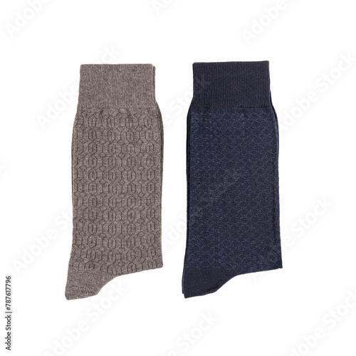 Pair of knitted socks isolated on white