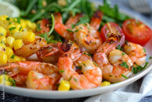 Shrimp salad with corn and fried shrimp
