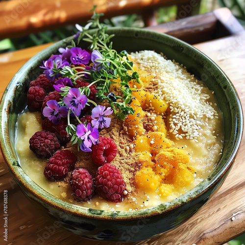 aesthetic porridge with fruits for breakfast photo