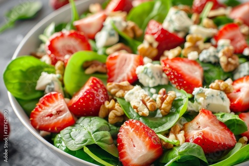Strawberry spinach salad with blue cheese and walnuts