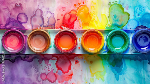 A set of vibrant watercolor paints arranged in a palette, inviting artistic experimentation.