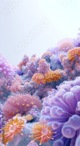  Fondo de celular  vertical  de colorida imagen estilizada de arrecife de coral  violeta claro    mbar claro y azul  renderizada 3d realista. Generado con tecnolog  a IA