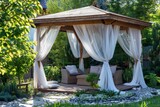 Bungalow with airy garden curtains summer gazebo for relaxation wedding décor romantic alcove with canopy terrace canopy décor