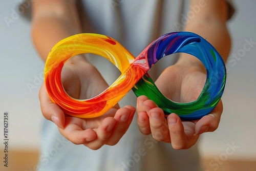 autistic childs hand holds colorful infinity symbol autism acceptance and neurodiversity awareness vector photo