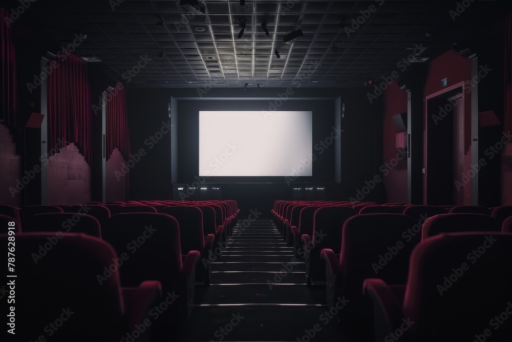 Fototapeta premium Dimly lit theatre with screen and seats
