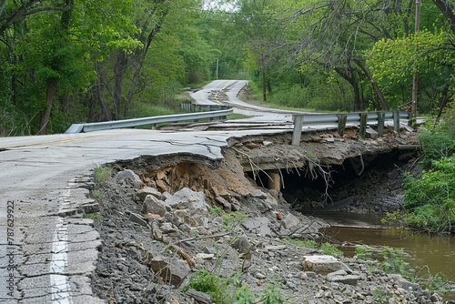 excessive spring rainfall causing erosion on roads and bridges photo