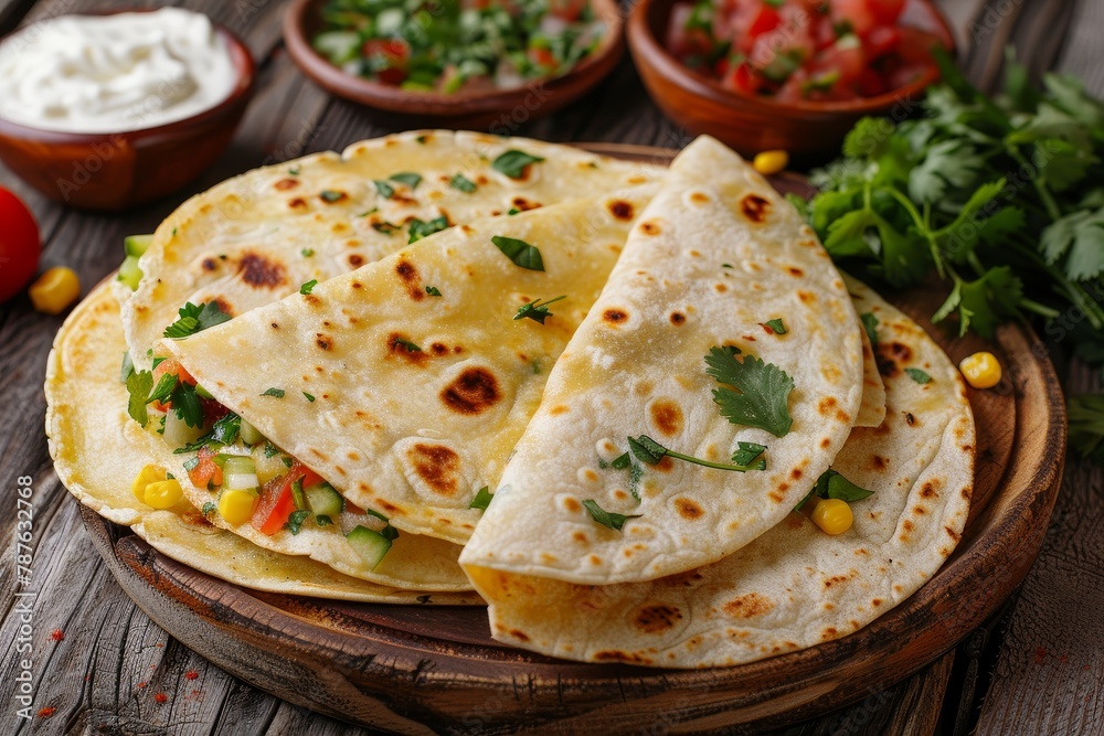 Handmade corn tortilla with vegetable taco traditional Mexican snack Handmade corn tortilla with vegetable taco traditional Mexican snack