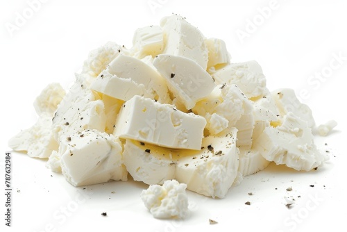 Fresh ricotta cheese on white background