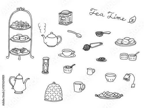 ティータイムイラスト（線画）