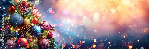 Abstract Defocused Background with Christmas Tree and Baubles. Made with Generative AI Technology (ID: 787636969)
