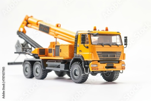 Isolated toy crane truck on white background