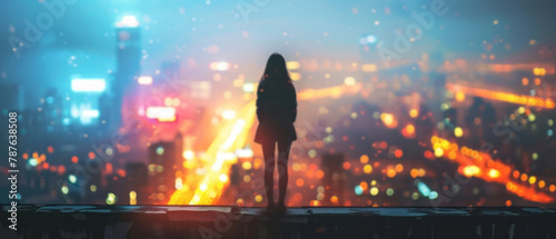 A person stands on a ledge looking into a city at night, soft-focus portraits, and impressive panoramas.