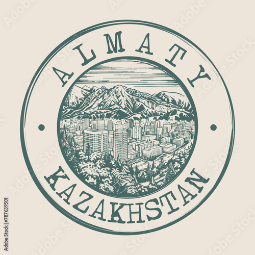 Almaty, Kazakhstan Stamp City Postmark. Silhouette Postal Passport. Round Vector Icon. Vintage Postage Design