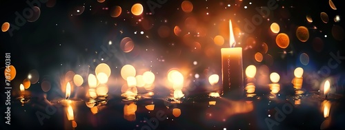 Candlelight Memories - Condolence Card with Flames Illuminating the Darkness and Soft Glowing Lights. Made with Generative AI Technology (ID: 787640381)