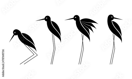 Set of pied stilt birds illustration design vector