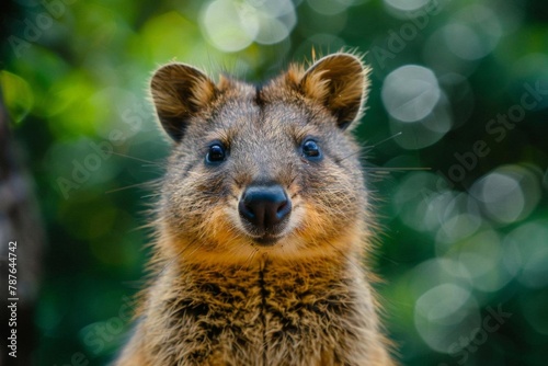 cute quokka closeup friendly australian marsupial vibrant teal background wildlife photography