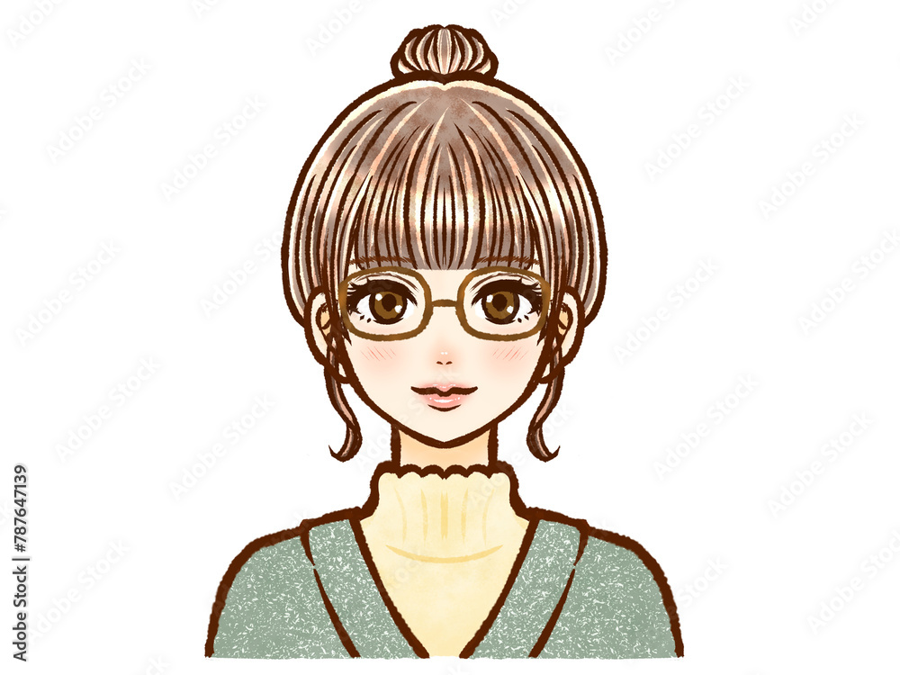 茶髪お団子ヘアーの大人女性のイラスト素材2 茶髪お団子ヘアーの大人女性のイラスト素材2