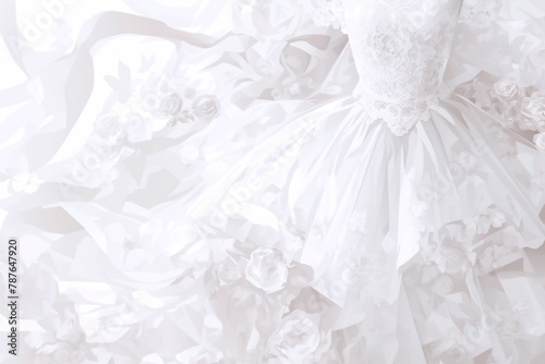 純白のエレガントなウェディングドレスと花の背景 photo