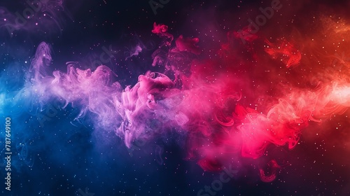 Cloud of smoke with some paint splatter coming out of it, neon colors photo