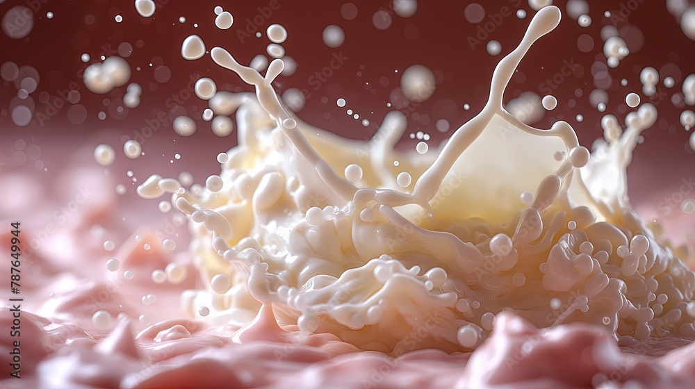 Milk Splash on Strawberry Surface Milk Splash on Strawberry Surface