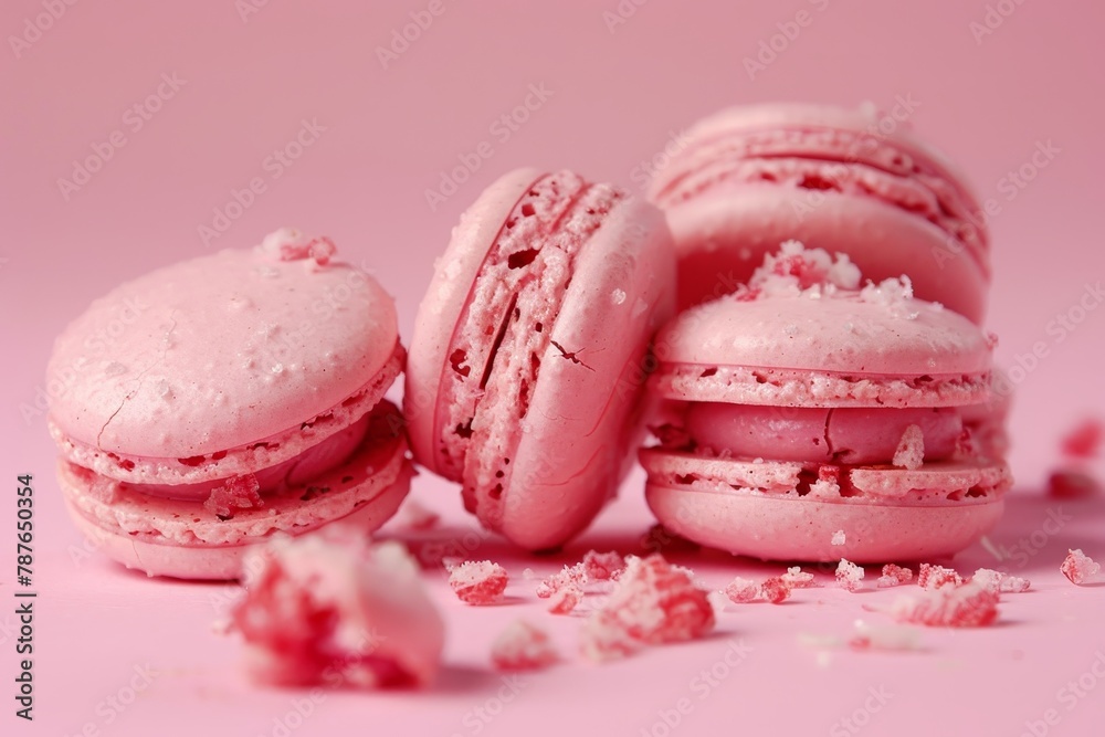 Partly consumed pink macarons Partly consumed pink macarons
