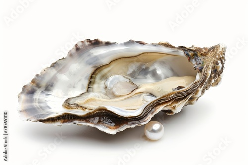 Pearl in isolated oyster on white background