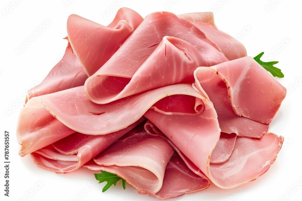 Pork ham slices on white background Pork ham slices on white background