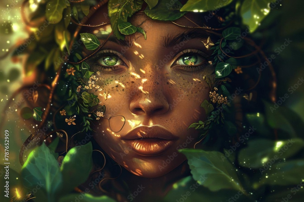 earth goddess fantasy portrait natureinspired female representation digital illustration
