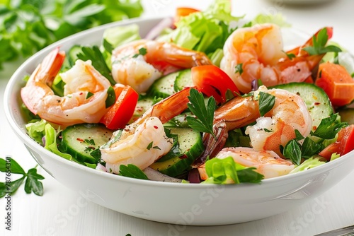 Shrimp salad in a photo studio