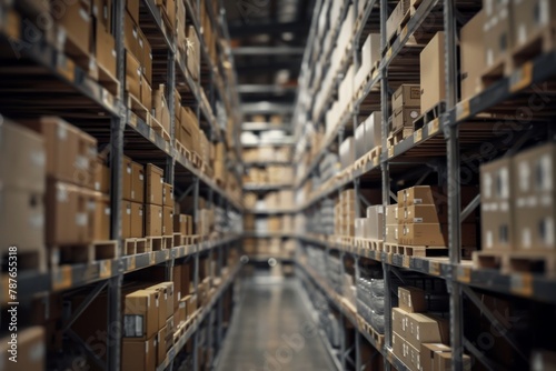 Shelves filled with boxes in warehouse interior