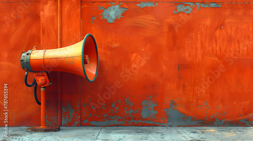old loudspeaker on a wall, Orange Megaphone on Orange Wall   Aspect Ratio 169  Stylish Color Palette  © MAamir