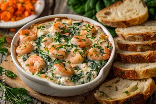 Shrimp and spinach dip served with bread