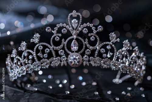Silver diamond tiara on black background