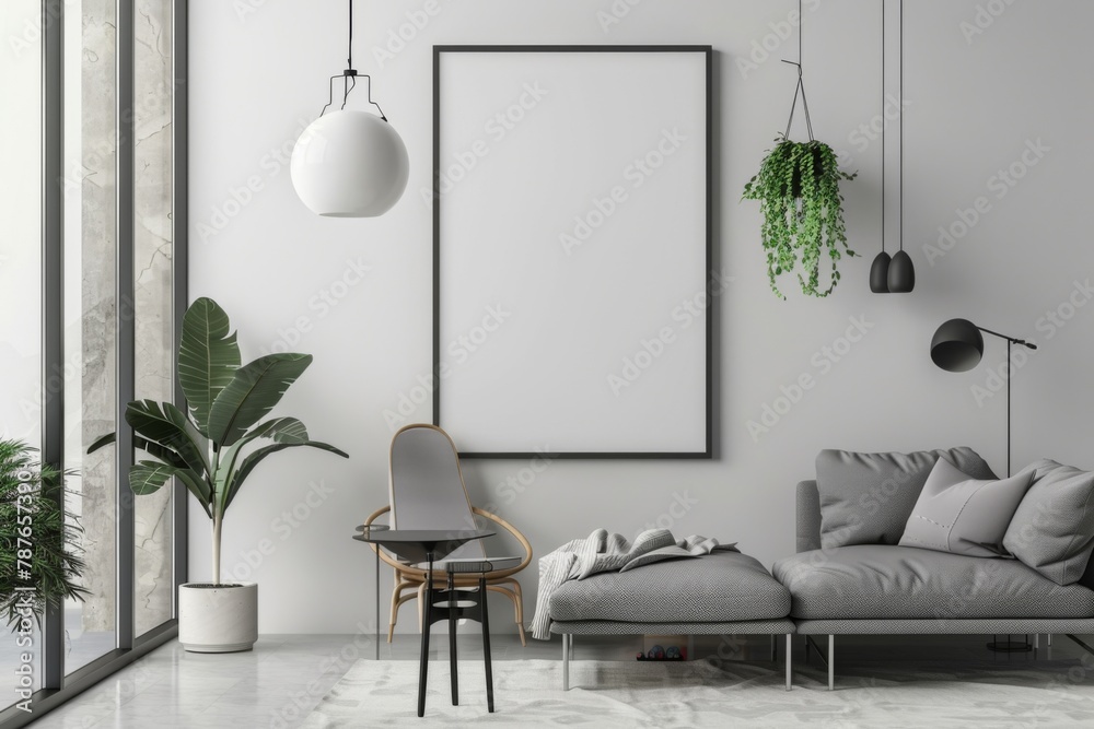 Fototapeta premium Modern scandinavian interior with poster mockup created with generative ai