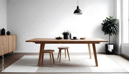 Minimal empty wooden table with sunlight 