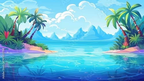 Enchanted Floating Island and Coral Reef Seascape Illustration