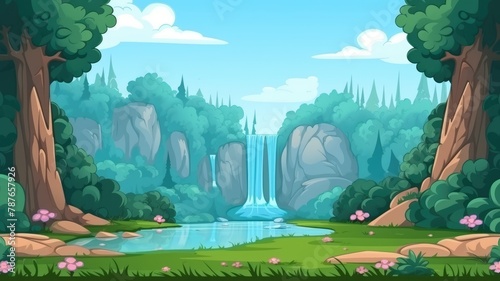 Enchanted Forest Waterfall  Tranquil Nature Illustration