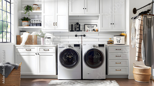 Sunlit Laundry Haven: Warm Glow in Laundry Room