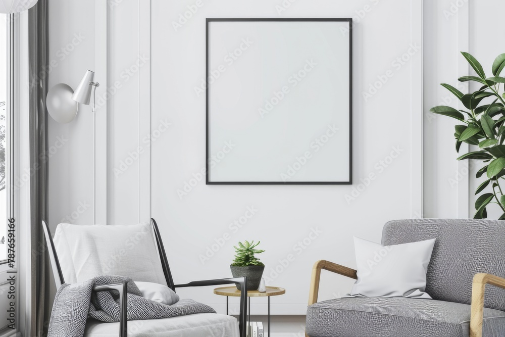 Fototapeta premium Modern scandinavian interior with poster mockup created with generative ai